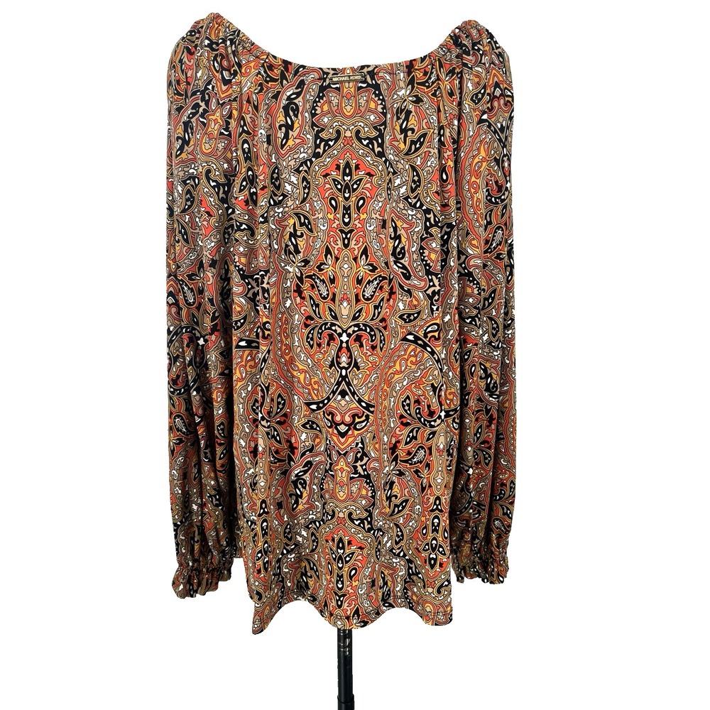 Michael Kors Women's Plus 2X‎ Blouson Shirt Paisley Ruched Chest Soft Knit NEW - Picture 3 of 12